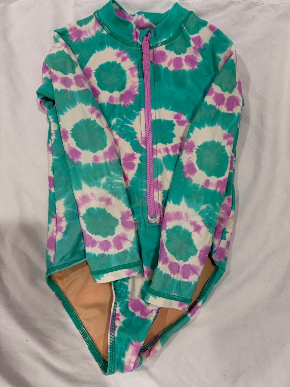 J. Crew Girls' Turquoise Purple Tie-Dye One-Piece Rash Guard